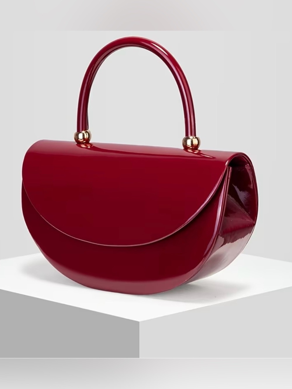Red Patent Half-Moon Top-Handle Bag